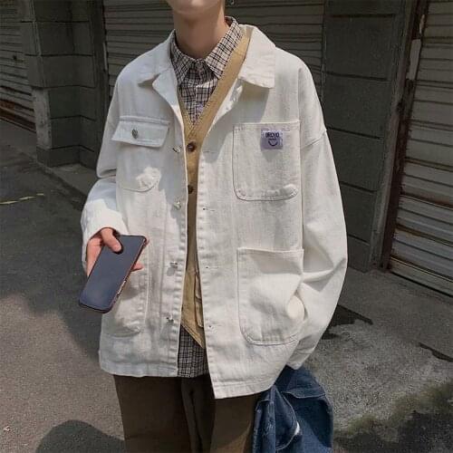 Men Jean Jacket Korean Version of The Retro Multi-pocket Tooling Jacket Spring and Autumn Student Tide Brand Ins Loose Top