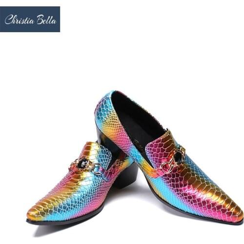 Christia Bella Fashion Business Men Dress Shoes Genuine Leather Pointed Toe Wedding Formal Shoes Metal Toes High Heels Shoes