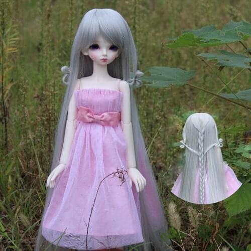 1/3 1/4 1/6 Bjd SD Doll Wig High Temperature Wire Long Sliver Grey With Braid BJD Hair Wig For Girls Doll
