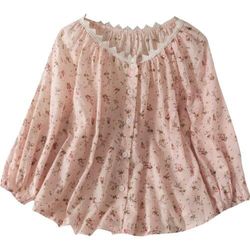 Autumn Lace Breasted Buttoned New Retro Small Fresh Floral Puff Sleeve Loose Shirt