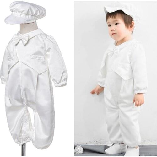 New Arriving 2 Style Available Lace Decoration Getleman Formal Christening Dress Baby Boy Baptism Dress with Bonet