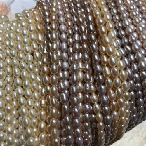 4-5mm Size White Orange Purple Color Rice Shape Fresh Water Pearl Necklace Real Freshwater Pearl Strand String 36cm Long