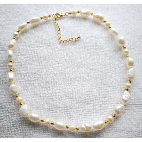 Bright white 12mm baroque pearl gold beads necklace gold clasp natural Freshwater PEARL Women Jewelry 14'' 17'' 35cm 43CM