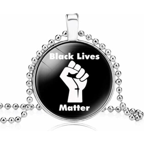 Julie Wang Black Lives Matter Necklace I Can't Breathe Glass Cabochons Beads Chain Alloy Protest Pendants Women Jewelry