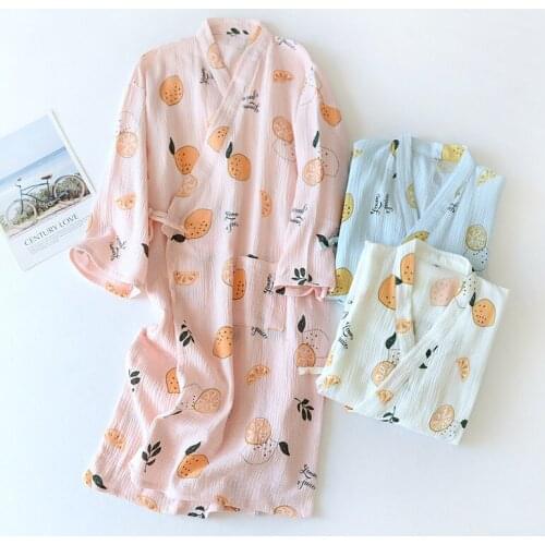 Japanese-style kimono pajamas summer new 100% cotton gauze pajamas nightgown ladies SPA yukata homewear long pajamas women