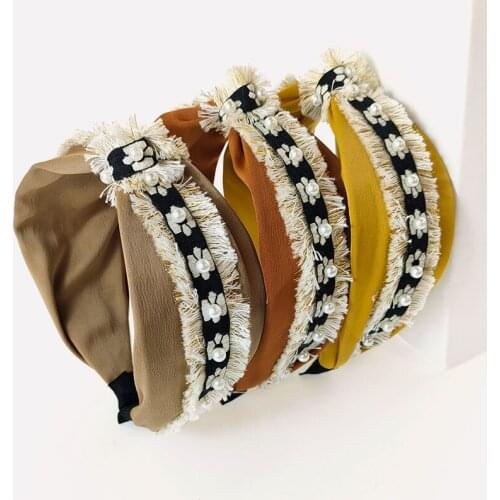 French retro style pearl headband Korean fashion fabric curling hairpin female ribbon twisted headdress headband