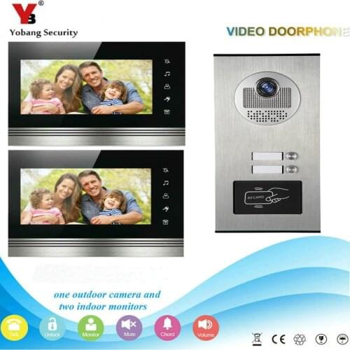 Wired Home 7'' Color Video Intercom RFID Camera Door Bell with 2 Monitors Video Door Phone support 500 user for multi Apartments
