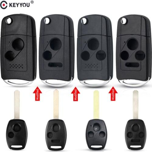 KEYYOU 2 3 4 Buttons Refit Remote Flip Car Key Shell Case Fob Entry For Honda Fit Accord Civic CRV Pilot Insight Jazz HRV