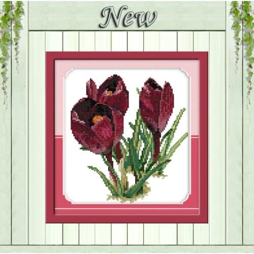 Purple tulip (1) flower painting Home Decor 11CT counted printed on fabric DMC 14CT Cross Stitch Embroidery kits Needlework Sets