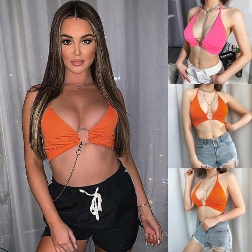 Multicolor ladies European and American womens sexy ring hollow backless ultra short suspender underwear bralette top Casual F4