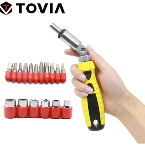 TOVIA 1/4" Reversible Ratcheting Screwdriver 18pcs Hexagonal Screwdriver Bits Magentic Driver Handle