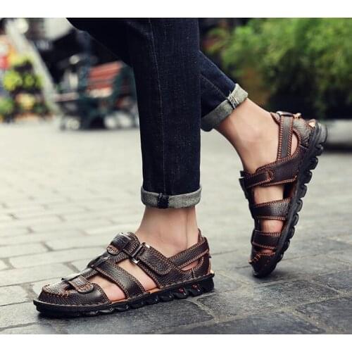 Summer Men Sandals Soft Leather Comfortable Platform Shoes Male Beach Elastic Slippers Native Rubber Sandals for Men