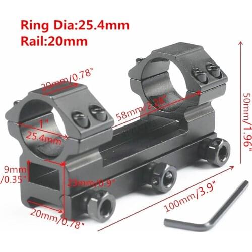 MIZUGIWA Heavy Duty Scope Mount 25.4mm 1" Dual Rings One Piece Flat Top Dovetail Adapter 20mm Weaver Picatiiny Rail Rifle