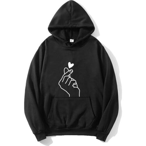 2021man Women Hoodies Casual Kpop Finger Heart Love Pattern Hoody Sweatshirts Fashion Hoodie Long Sleeve Female Pullovers Street