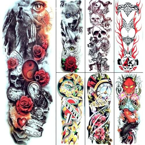 3D Crying Eye Heart Men Temporary Tattoo Mechanical Women Gossip Wolverine Wolf Flash Tattoos Big Full Arm Paste Tattoo Stickers