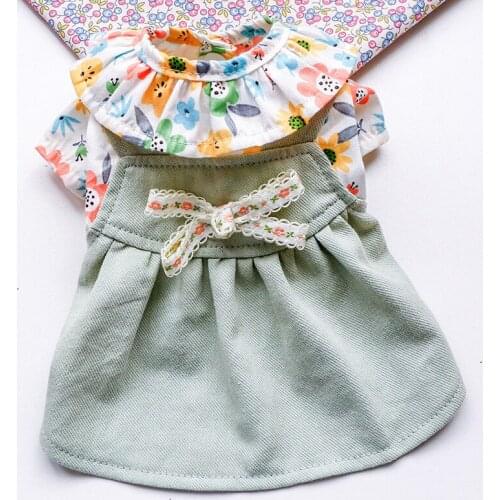 Dog Clothes Cat Costume Bow Princess Fold Lace Collar High Waist Small Floral New Product Spring and Autumn Skirt Pet Clothes