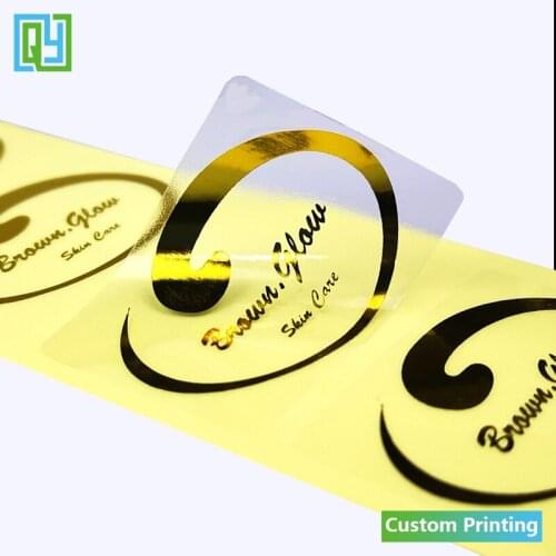 1000pcs 42x28mm Free Shipping Custom Printing Labels Gold Foil Stamping Metallic Effect Transparent Cosmetics Bottle Stickers