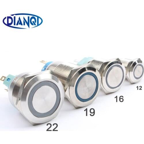 12/16/19/22mm Waterproof Metal Push Button Switch With Ring LED Light Red Blue Green Yellow Locking Momentary PC Car Horn Button