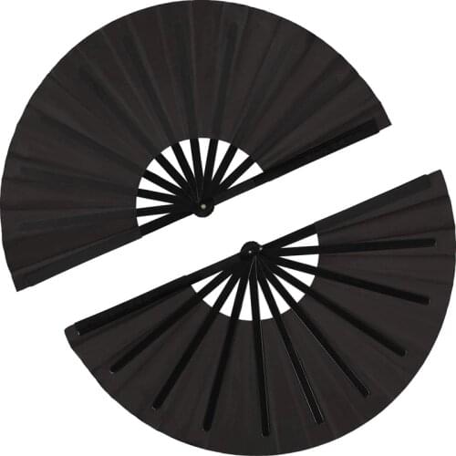 2 Pieces Large Folding Fan Nylon Cloth Handheld Folding Fan Chinese Kung Fu Tai Chi Fan Black Decoration Fold Hand Fan For Party
