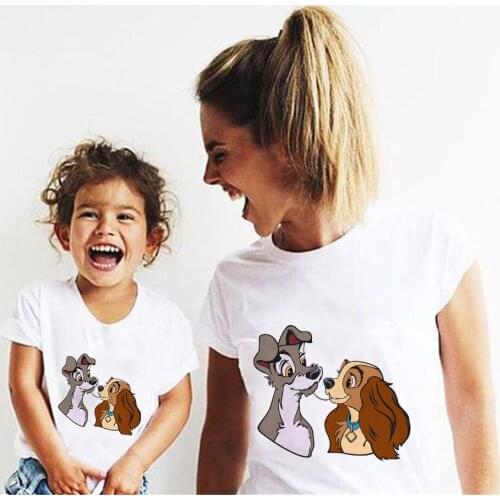 Cartoon Baby Mommy 2021 Family Matching Clothing Simple White Basic Family Look T Shirt Baby Mom Matching Clothes