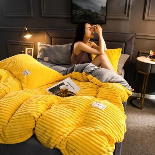 37 4PCS Plain Color Thicken Flannel Warm Bedding Set Velvet Duvet Cover Bed Sheet Pillowcases Home Bed Linens