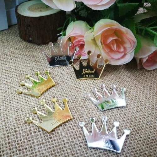 60PCS Personalized Gold Clear Crown Customized Acrylic Table Centerpieces Decor Baby Shower Birthday Party Presents Gifts Favors