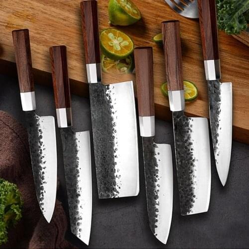 8 Inch Hand Forged Santoku Knife ChefS Knife Stainless Steel Japanese Style Sharp Kitchen Knife Cooking Fish Knife Fruit Knife