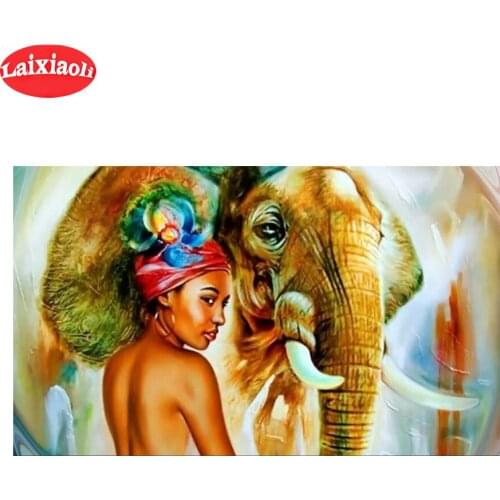 Diamond embroidery African woman with elephant diamond painting cross stitch 5d full square round drill 5d puzzles painting art