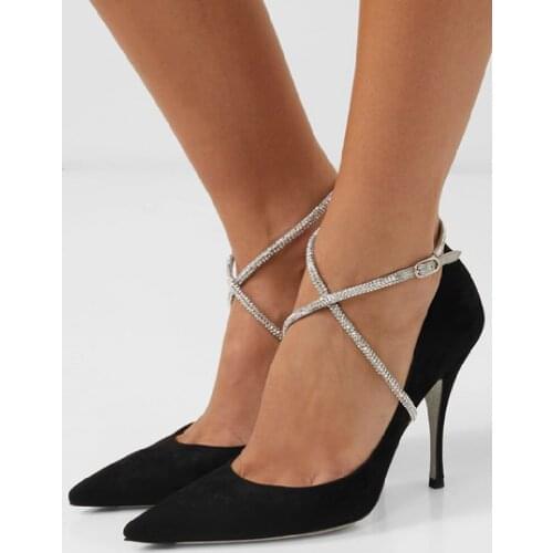 ASHIOFU New Hot Sale Handmade Ladies High Heel Pumps Cross-Buckle Strap Party Dress Shoes Kid-suede Evening Fashion Court Shoes