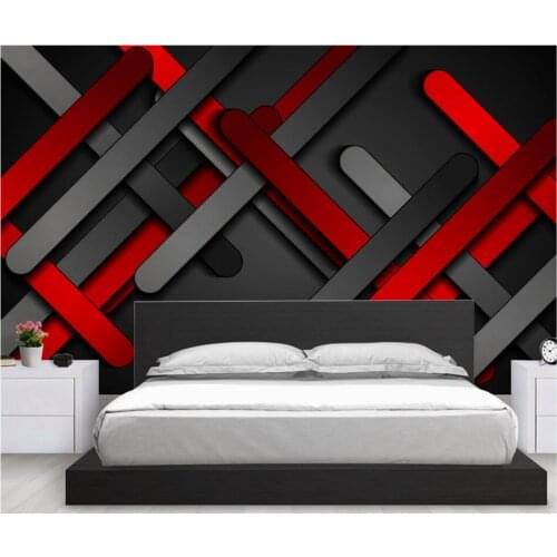 Bacal Modern Abstract Geometric Wall Paper 3D Red Black Three-dimensional Metal Plates Creative Photo Wallpapers for room Wall