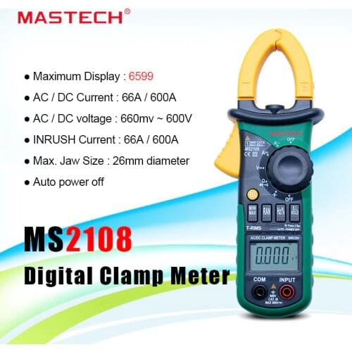 Multitester MS2108 Digital Clamp Meter Multimeter 6600 Counts True RMS AC DC Capacitance Frequency Inrush Current Tester