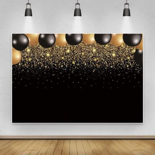 Laeacco Glitter Gold Polka Dots Colorful Balloons Birthday Party Customized Photo Backdrop Black Vinyl Photography Background
