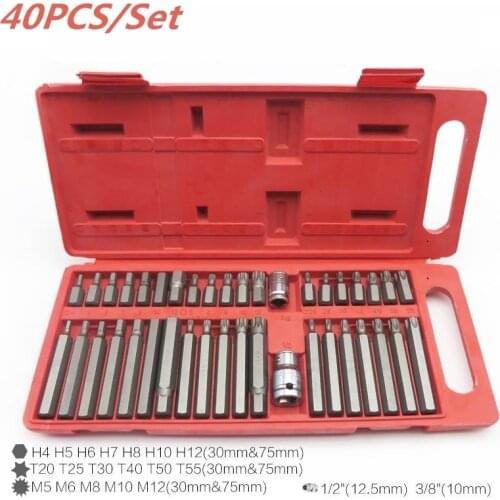 Hot 40Pcs 1/2 3/8 Hex Star Torx Spline Socket Bit Drive Set