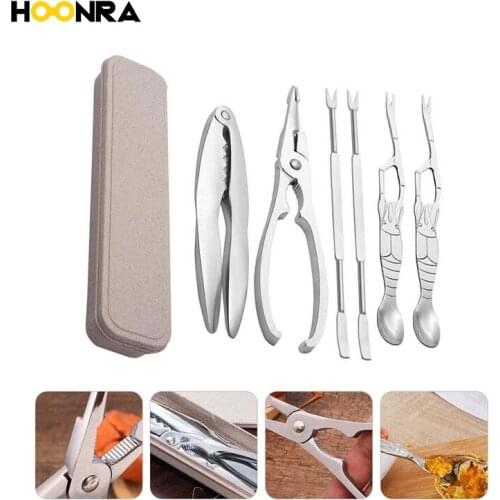 HOONRA 1 Set Stainless Steel Crab Tool Crab Peel Tools Seafood Tools With Case Stainless Steel Nut Crackers Seafood Tool Set