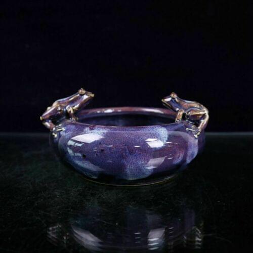 Chinese old porcelain Kiln discoloration blue glaze frog pen wash