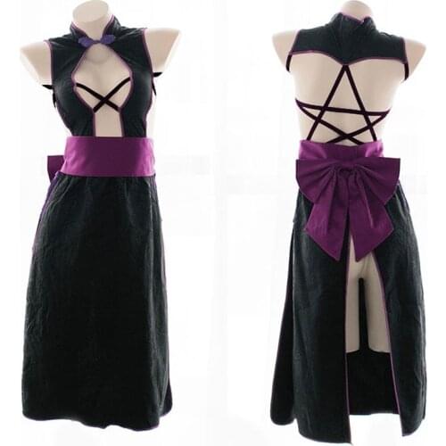 Chinese Dress Cosplay Sexy Cheongsam Qipao Halter Backless Hollow Out Perspective Bodycon Satin Dress Halloween Lingerie Set