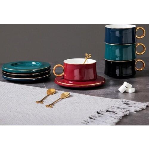 Coffee Cup Set with Spoon Phnom Penh Ceramic 3pcs Coffee, Tea, Milk Teatumbler Mug Cup Gift Set