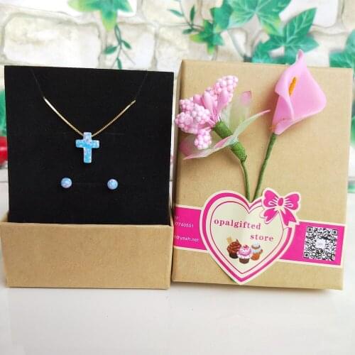 9x12mm Blue Opal Jewelry Sets Fire Cross shape Opal Necklaces/4mm beads Earrings For Women Synthetic Opal Necklace Jewelry sets
