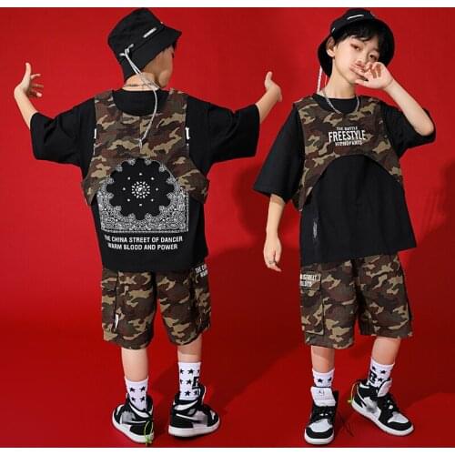 Boys' Hip Hop Performance Camouflage Costume Ballroom Dance Clothes Kids Jazz Hip-Hop Street Dancewear Girls Stage Wear BL6565