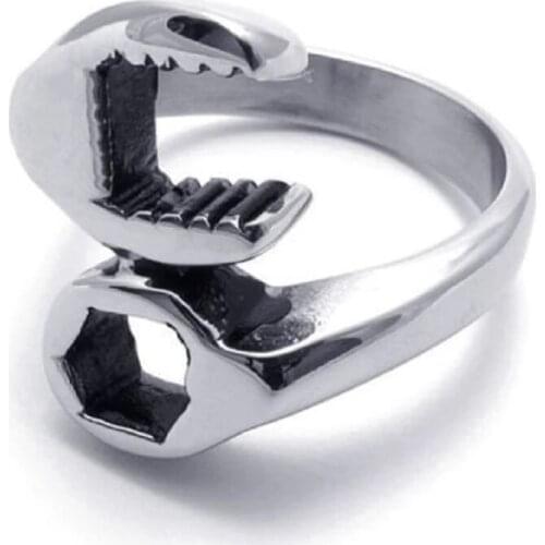 Silver color Mens 316L Stainless Steel Wrench Spanner Biker Ring Mens Jewelry US Size 7-15