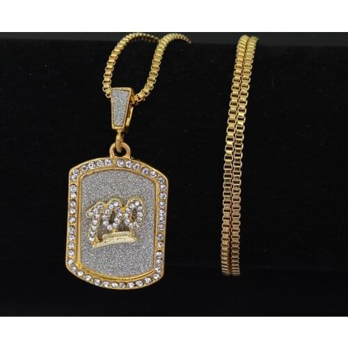 Trendy Steampunk Number 100 Big Square Pendants Necklaces Unisex Women Rhinestone Long Chain Gold Necklace Men Hip Hop Jewelry