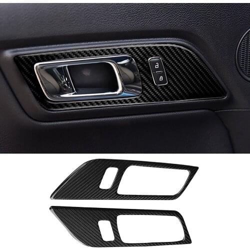 Real Carbon Fiber Interior Door Handle Panel Cover Decoration Trim Fit for Ford Mustang 2015-2020 Car Assessoires