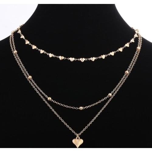 New Peach Heart Clavicle Chain Necklace Gold Silver Color Beads Love Heart Pendant Necklaces Statement Collares Jewelry XL070