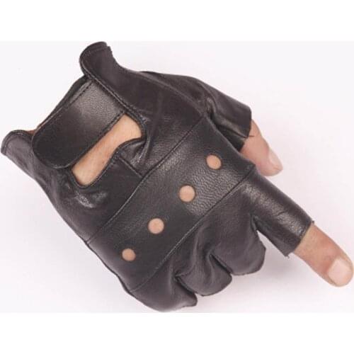 1Pair Men Synthetic Leather Glover Outdoor Black Soft Leather Driving Motorcycle Biker Fingerless Gloves Male Punk PU Glover Hot