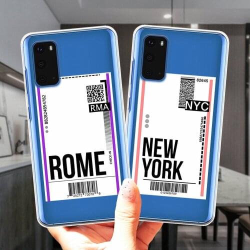 New York Fly Ticket Letter Template Clear Silicone Case Cover For Samsung S20 Plus S20 Ultra 5G S8 S9 S10 Plus S6 S7 Edge S10E