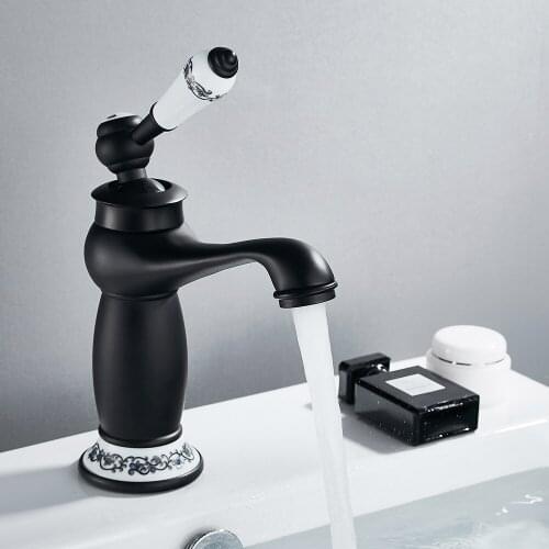 Luxury Basin Bath Faucet European Retro Single Handle Black Chrome for Cold and Hot Water Sink Mixer Tap Mixer