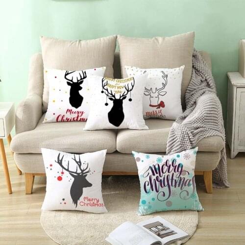 45*45cm Christmas Pillowcase Elk Printed Merry Christmas Cushion Cushion Pillowcase Home Bedrome Sofa Decor Party Decor
