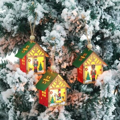 Christmas Luminous Cabin Christmas Wooden House Xmas Decorations Night Light LED Christmas Wind Lantern Ornaments navidad