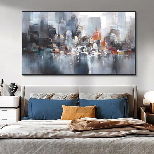 Morden Hand Painted Oil Painting On Canvas Popular Abstract Building Posters Wall Art For Livingroom Home Decoration Pictures