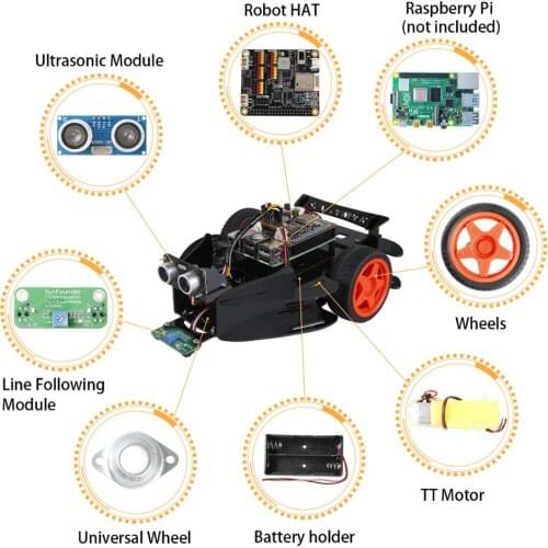 SunFounder Raspberry Pi Smart Car Kit, Line Tracking Module, Ultrasonic Sensor, IR Remote Control Educational for Raspberry Pi 4